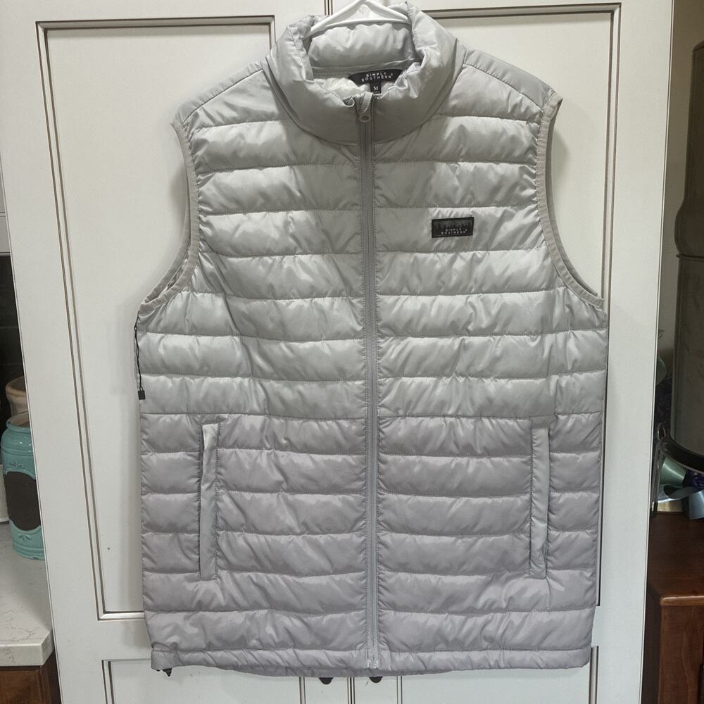 Simply Southern Vest Mens MEDIUM Two Tone Gray Puffer Quilted Western Cowboy